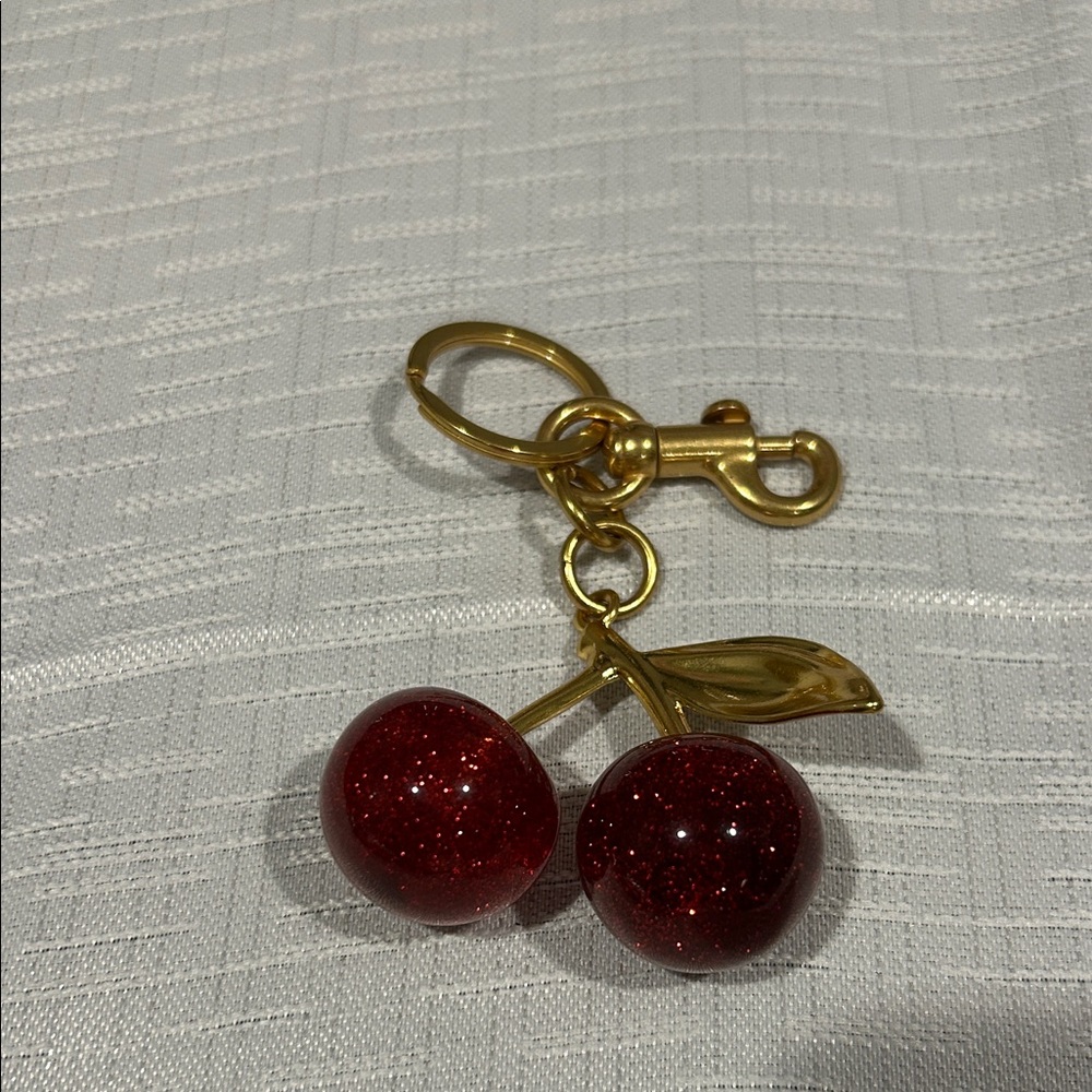 Cherry Keychain with Gold Accents
